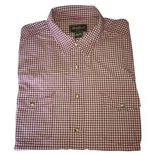 Vtg Eddie Bauer Pearl Snap Button Micro Plaid Shirt Large